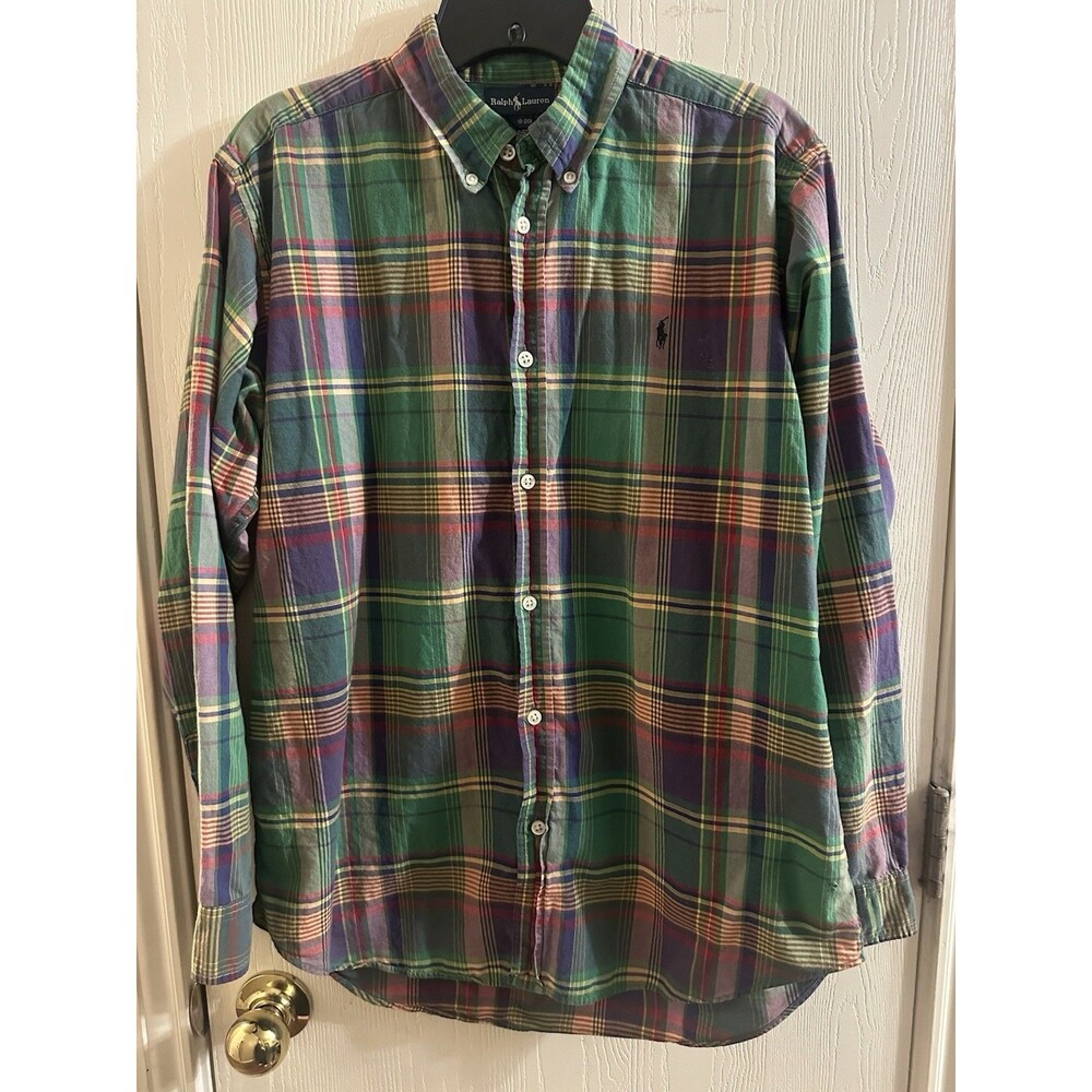 Vintage Ralph Lauren Boys Long Sleeve Plaid Mulitcolor Button Up - Sz XL (18-20)